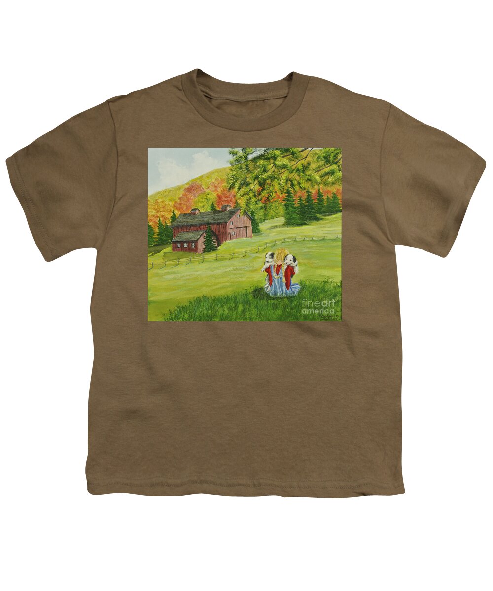 Country Kids Art Youth T-Shirt featuring the painting Puppy Love by Charlotte Blanchard