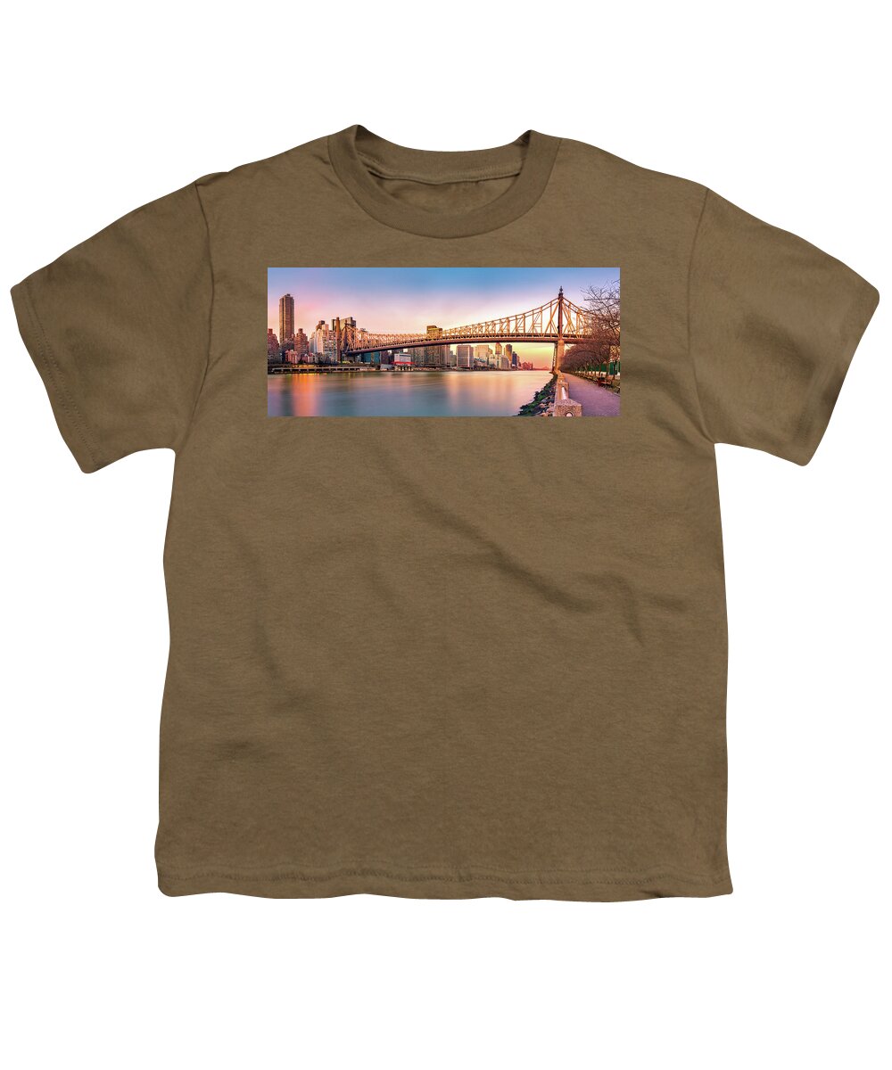 Ed Koch Bridge Youth T-Shirt featuring the photograph Queensboro Bridge at sunset by Mihai Andritoiu