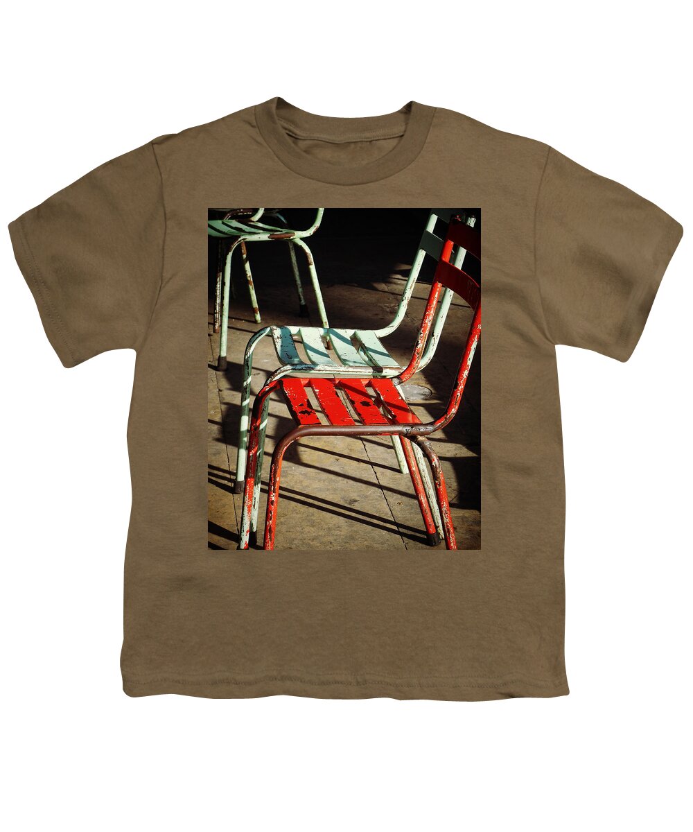 Red Youth T-Shirt featuring the photograph Red and Aqua Chairs by Valerie Reeves