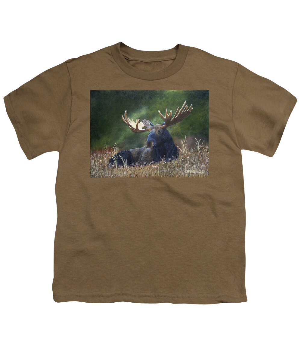 Moose Youth T-Shirt featuring the painting Resting by Tracey Goodwin