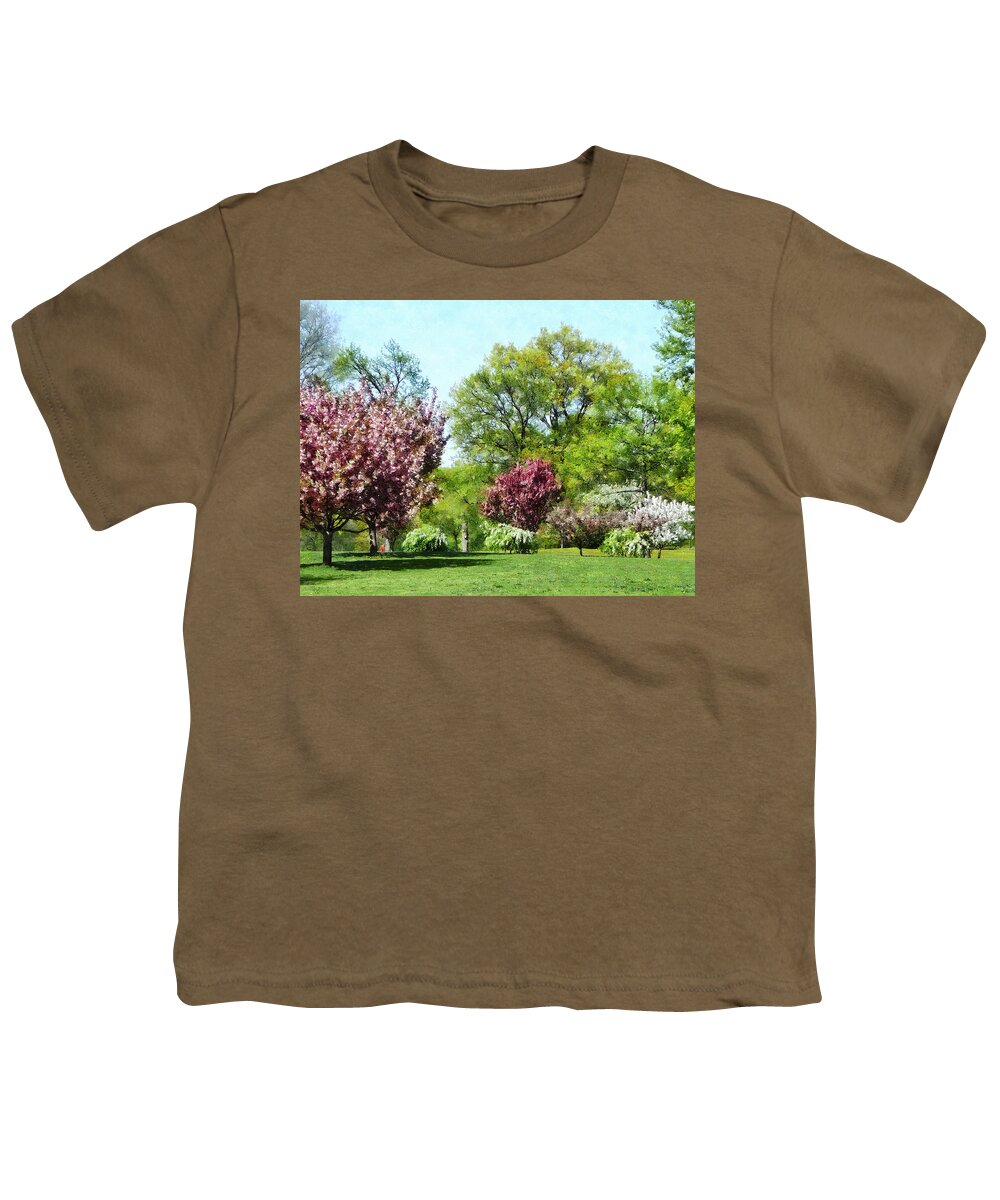 Spring Youth T-Shirt featuring the photograph Row of Flowering Trees by Susan Savad