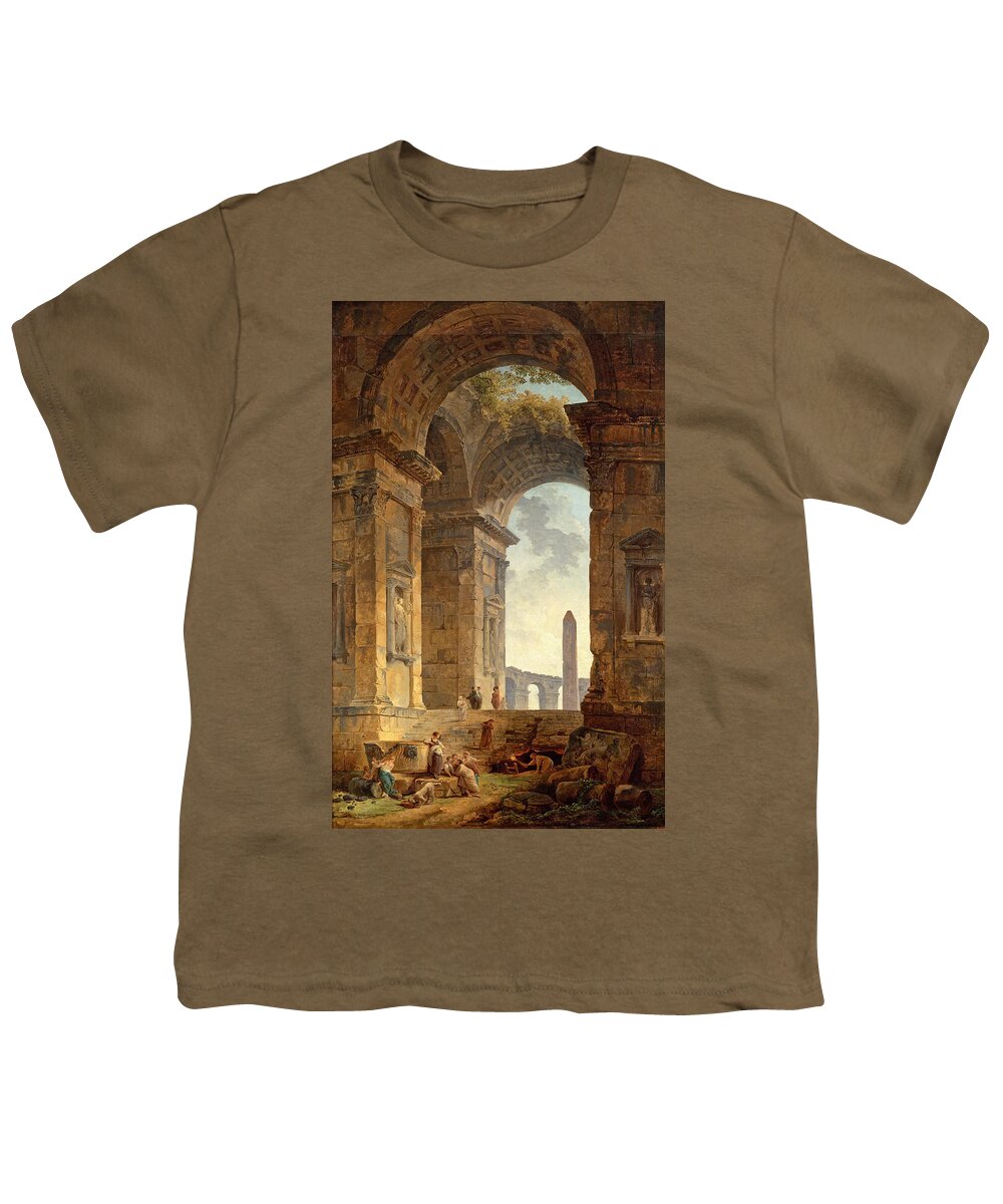 Hubert Robert Youth T-Shirt featuring the painting Ruins with an Obelisk in the Distance  by Hubert Robert