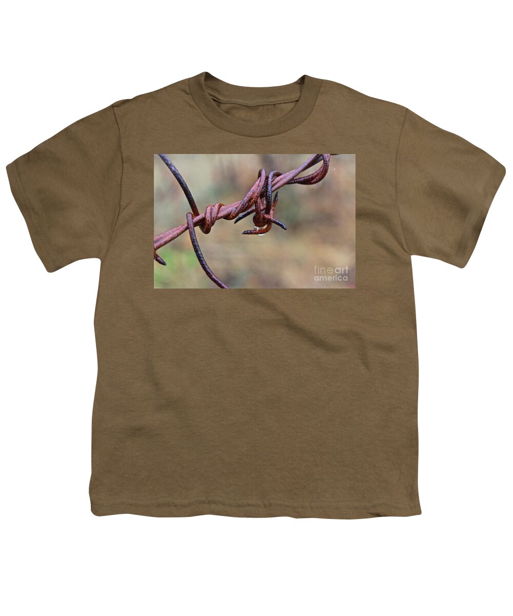 Barbed Wire Youth T-Shirt featuring the photograph Rusted and Wet by Ann E Robson