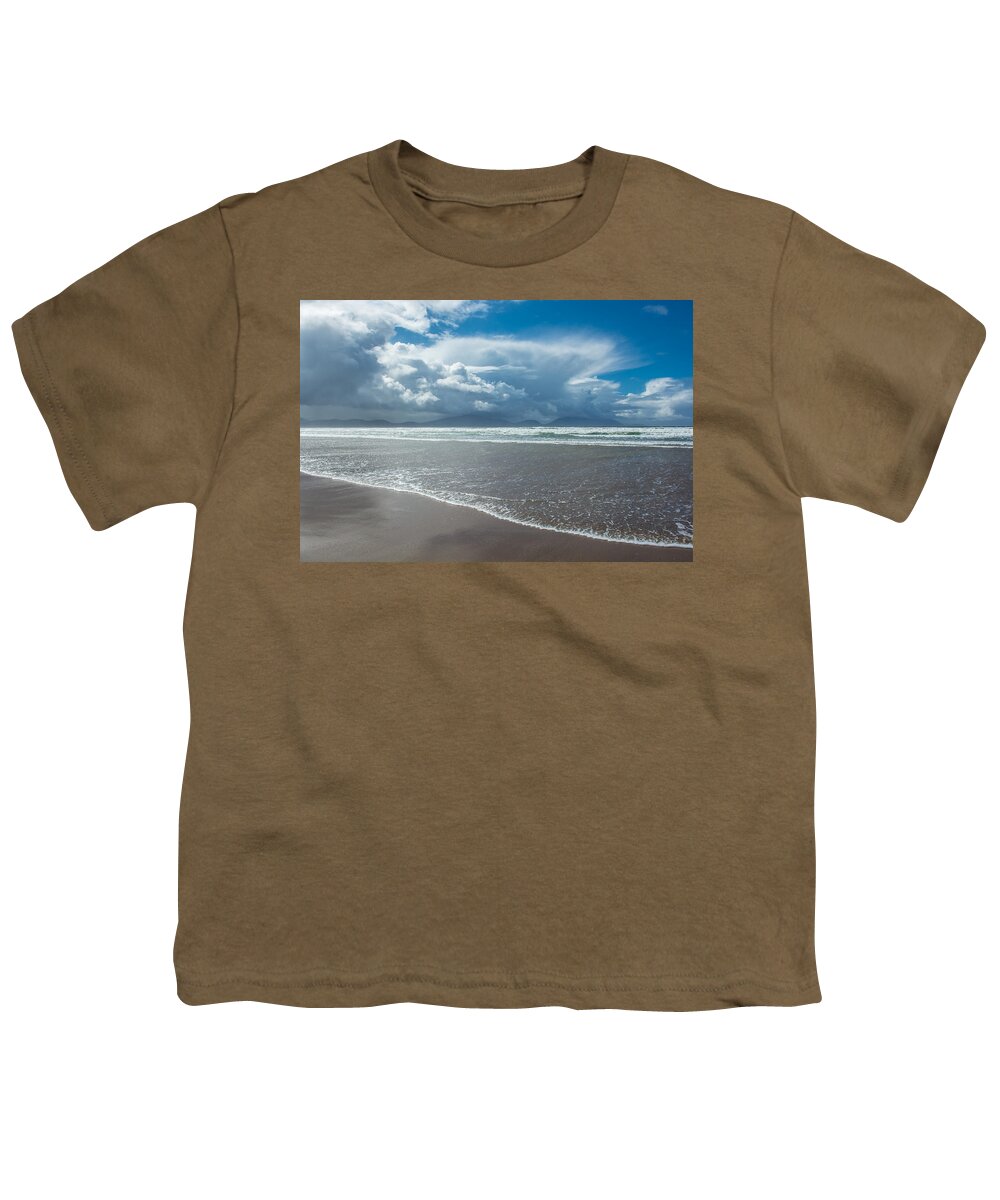 Photography Youth T-Shirt featuring the photograph Sandy Beach with Clouds in Ireland by Andreas Berthold