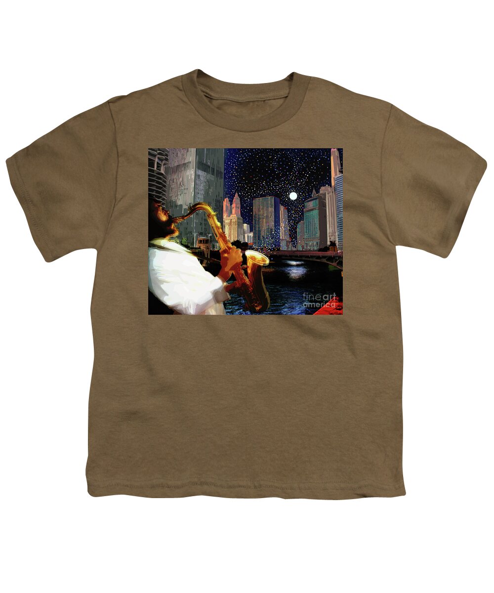 Jazz Youth T-Shirt featuring the digital art Sax in the City by Joe Roache
