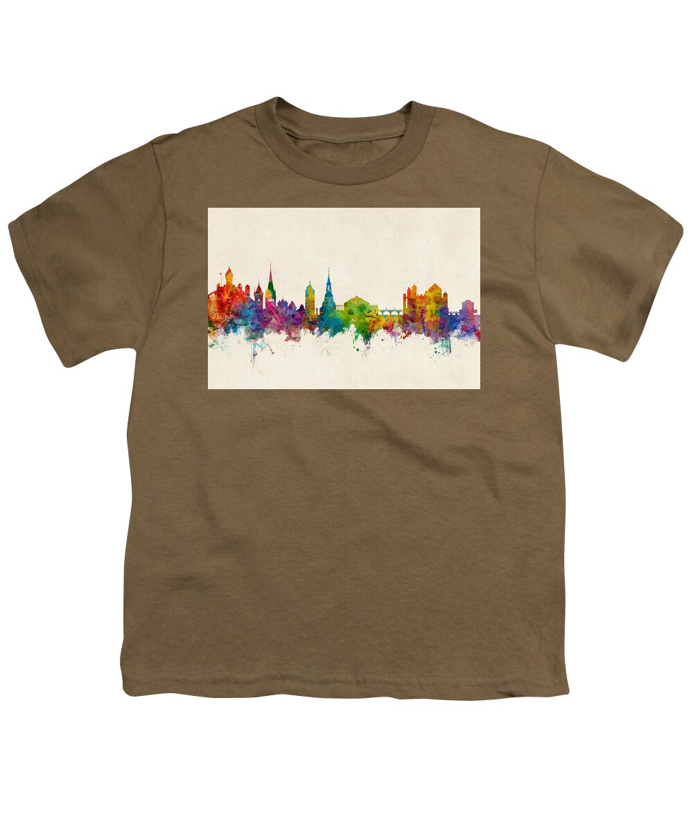 Schaffhausen Youth T-Shirt featuring the digital art Schaffhausen Switzerland Skyline by Michael Tompsett