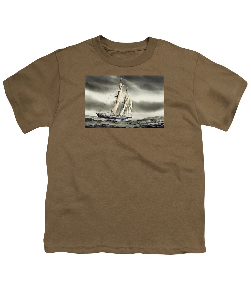 Tall Ship Print Youth T-Shirt featuring the painting Schooner BLACKFISH by James Williamson
