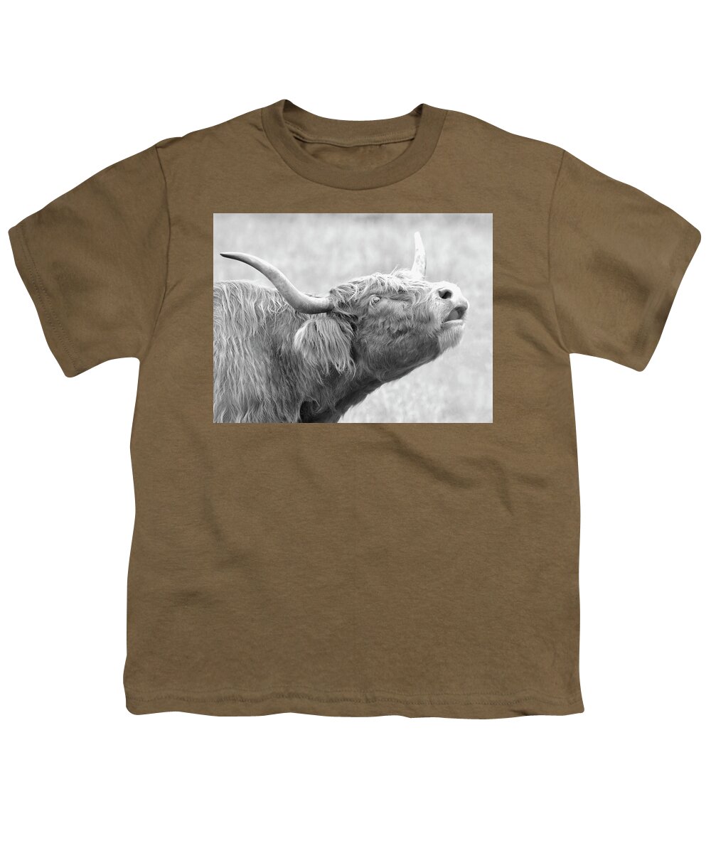 Highland Cow Youth T-Shirt featuring the photograph Scottish Bull Call by Steve McKinzie