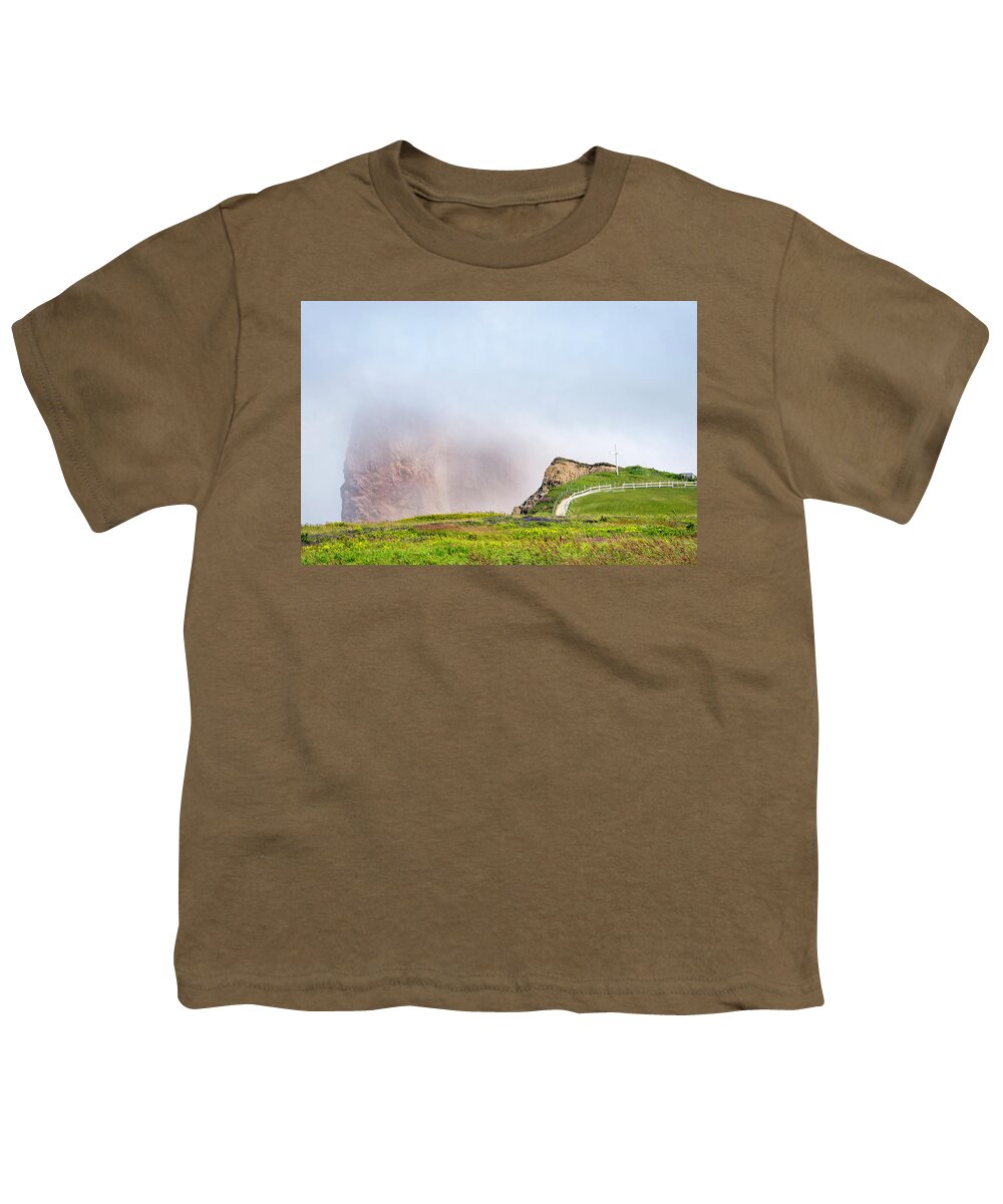 Gaspe Youth T-Shirt featuring the photograph Sea Fog on Perce Rock by Kathy Paynter