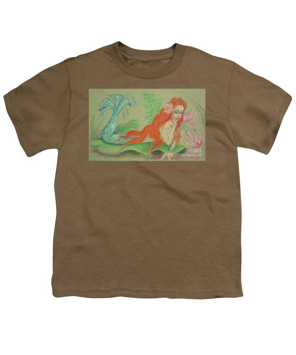 Mermaid Youth T-Shirt featuring the drawing Sea Siren, Resting -- Whimsical Mermaid Drawing by Jayne Somogy
