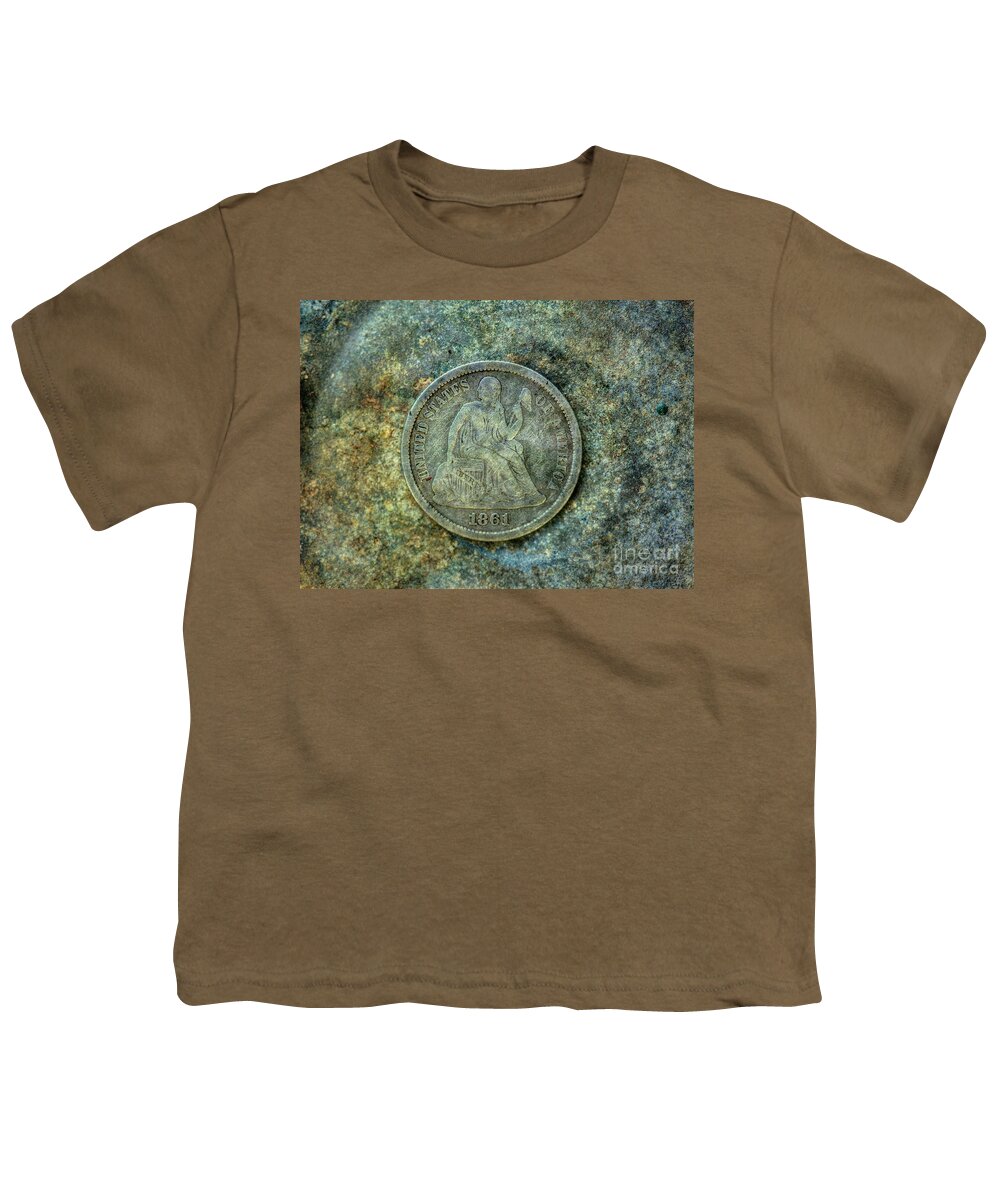 Seated Libery Dime Coin Obverse Youth T-Shirt featuring the digital art Seated Libery Dime Coin Obverse by Randy Steele