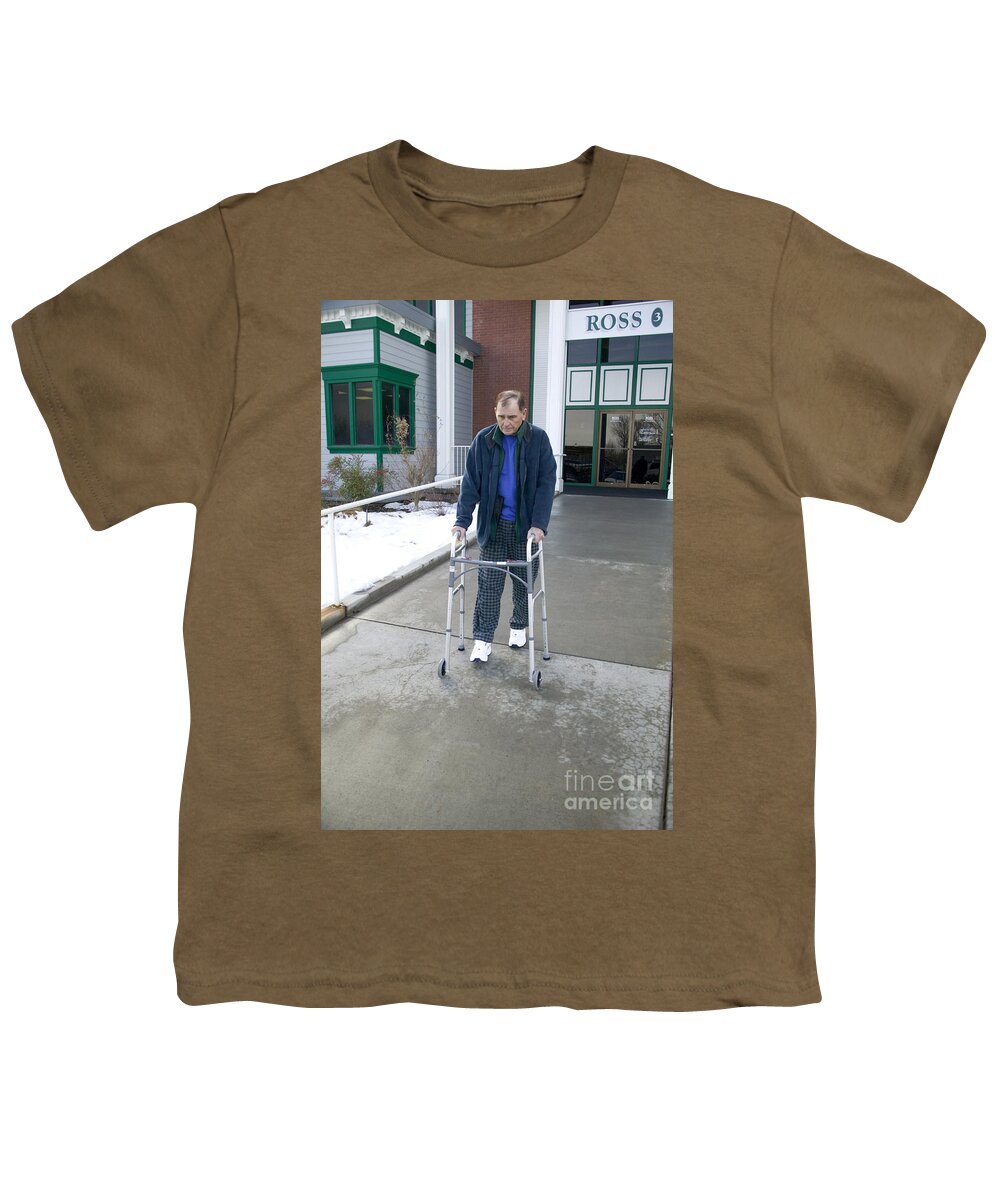 Joint Replacement Youth T-Shirt featuring the photograph Senior Using Walker by Inga Spence
