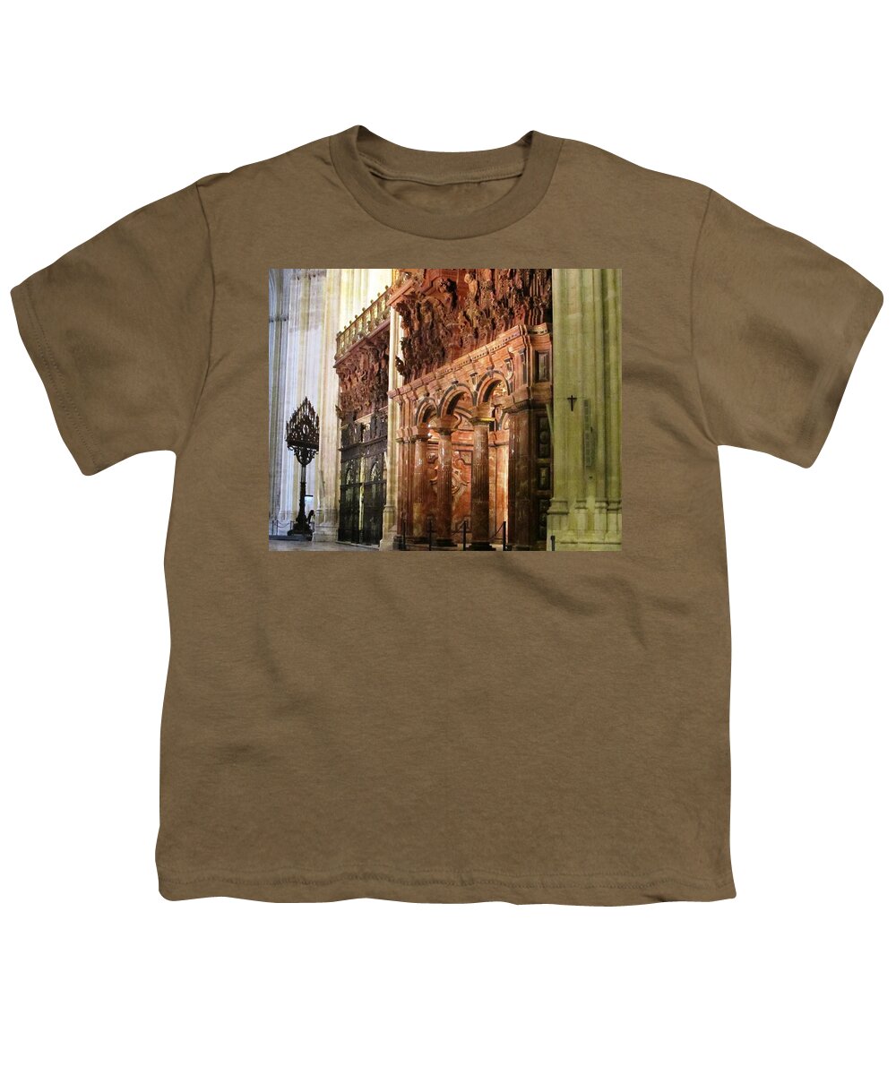 Seville Youth T-Shirt featuring the photograph Seville Marble Wall II Cathedral Spain by John Shiron