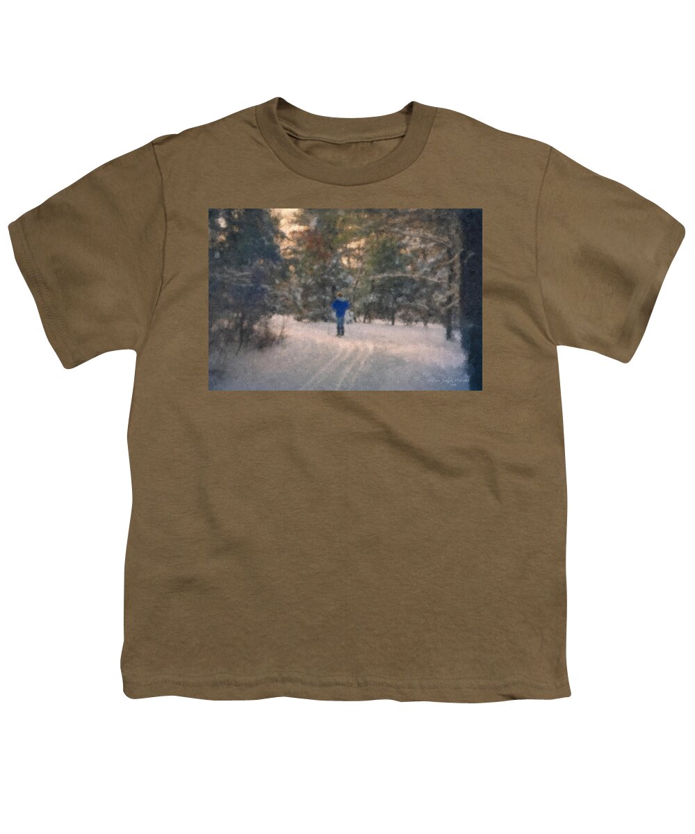 Cross Country Skiing Youth T-Shirt featuring the painting Skiing Borderland in Afternoon Light by Bill McEntee
