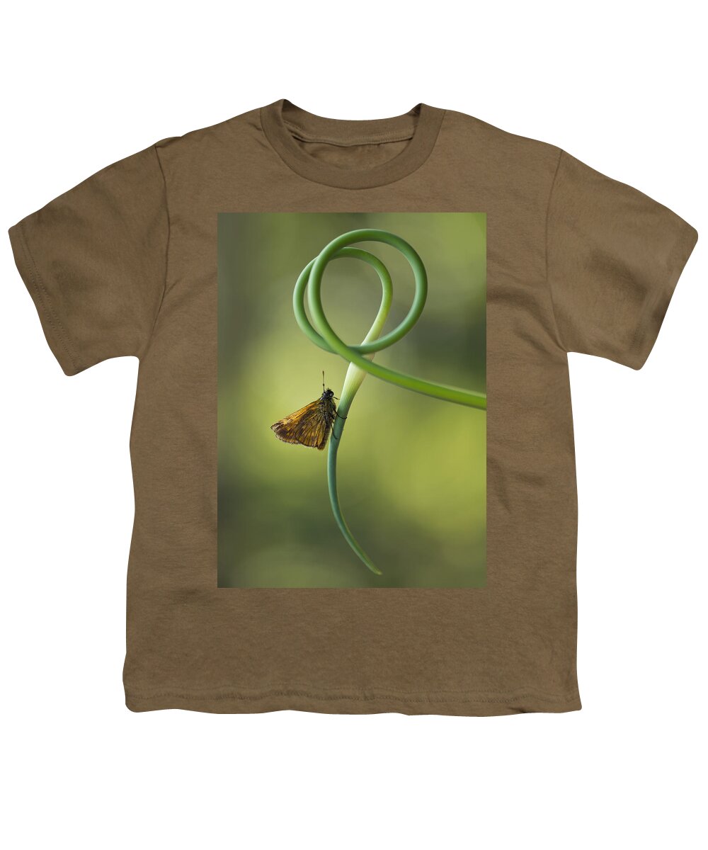 Insect Youth T-Shirt featuring the photograph Small butterfly sitting on garlic flower by Jaroslaw Blaminsky