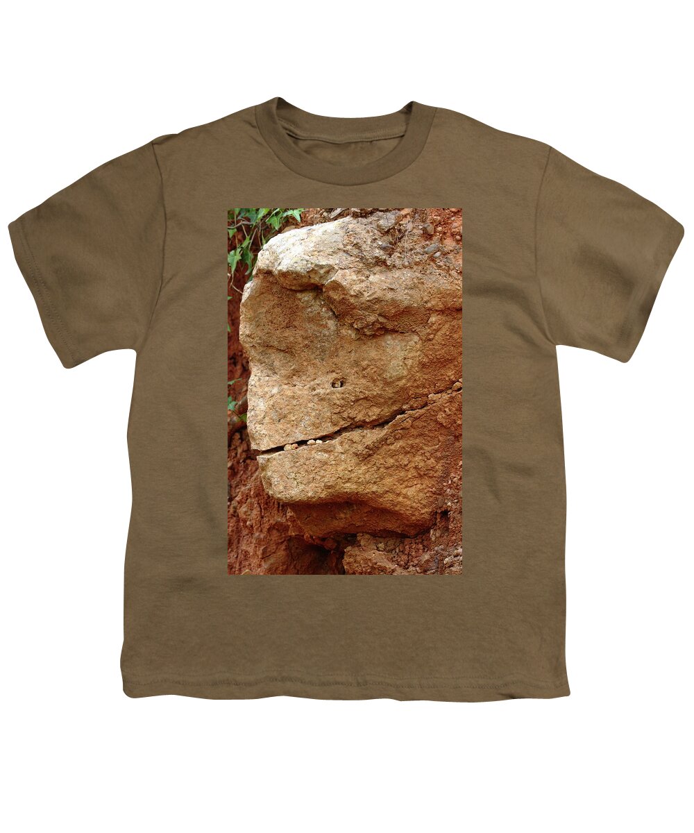 Rock Stone Face Image Smile Wall Abstract Animals Head Weathered Shaped Formed Sandstone Impression Youth T-Shirt featuring the photograph Smiling Rock by Jeff Townsend