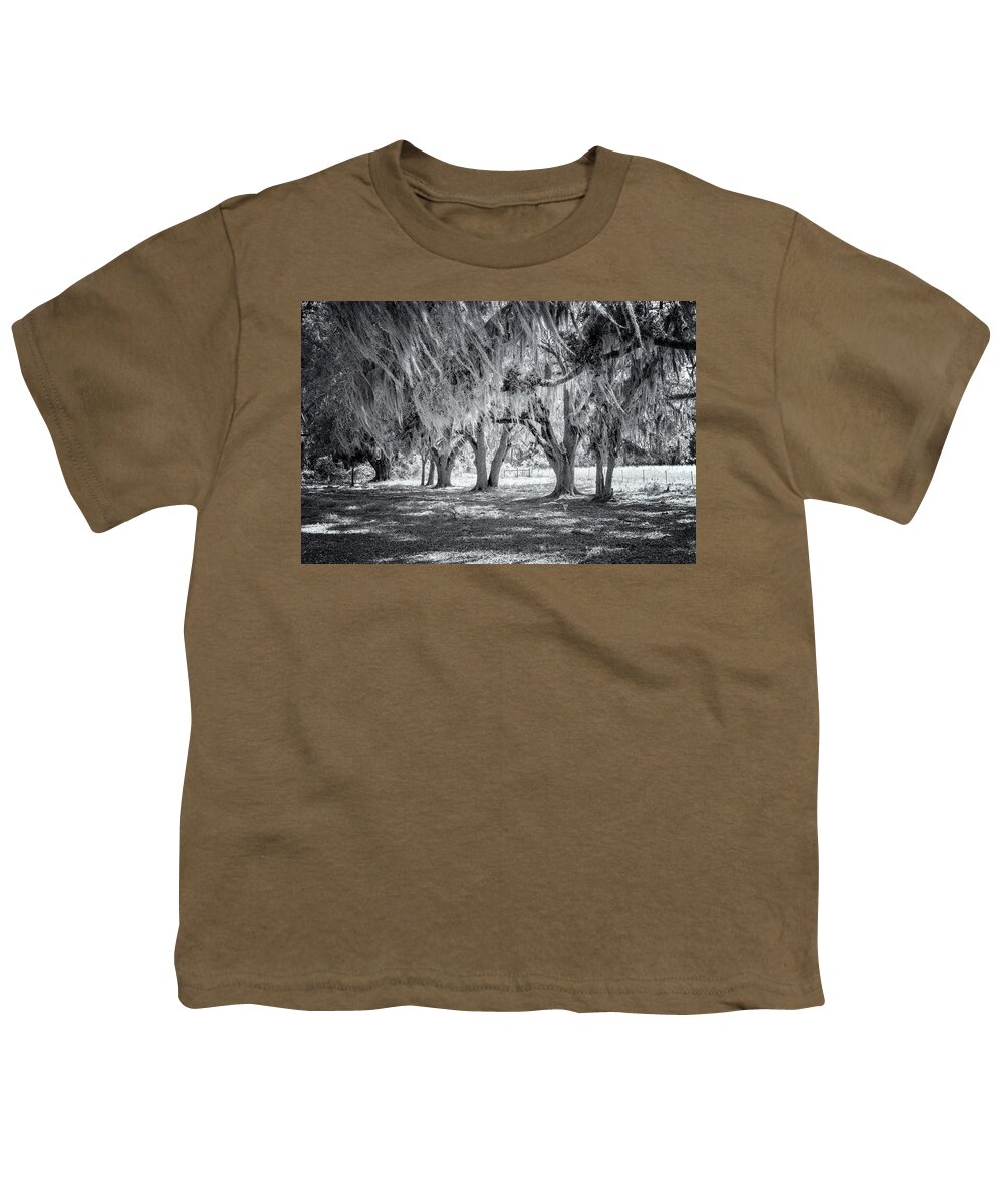 North Port Florida Youth T-Shirt featuring the photograph Spanish Moss In Black and White by Tom Singleton