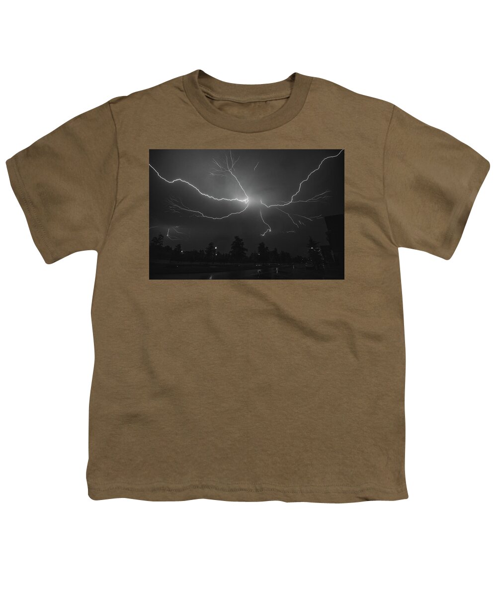 05/14/2018 Youth T-Shirt featuring the photograph Spider Lightning over DC in BW by Jeff at JSJ Photography
