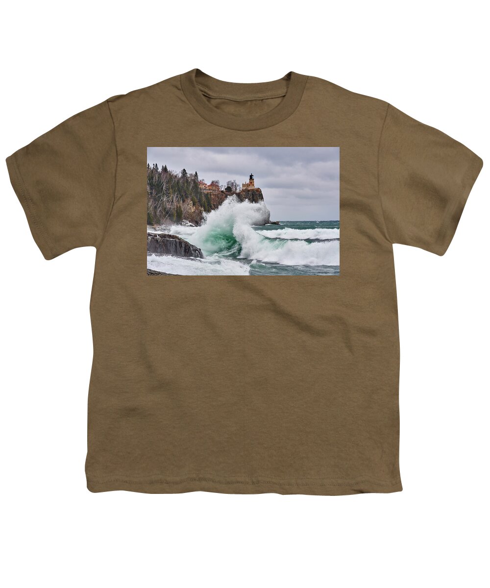 Split Rock Lighthouse Youth T-Shirt featuring the photograph Splash At Split Rock by Paul Freidlund