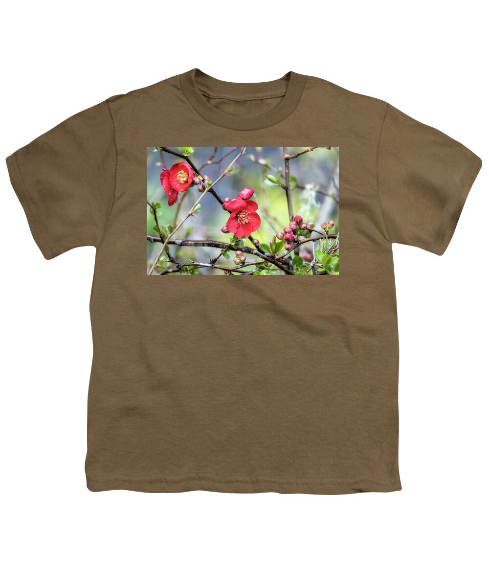 Quince Youth T-Shirt featuring the photograph Spring Starts with Quince by Belinda Greb