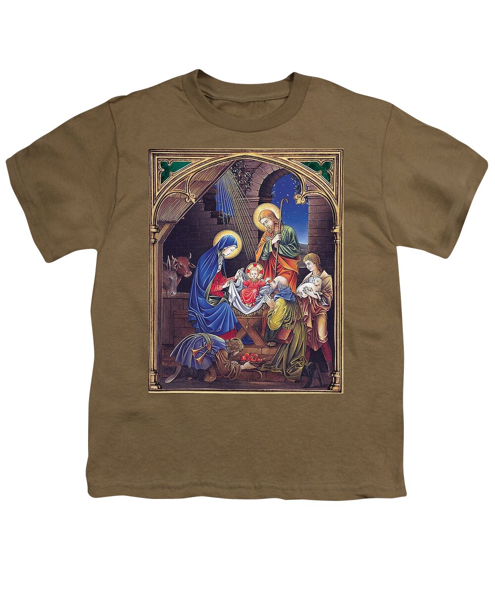 Nativity Youth T-Shirt featuring the painting Stained Glass Nativity by Artist Unknown