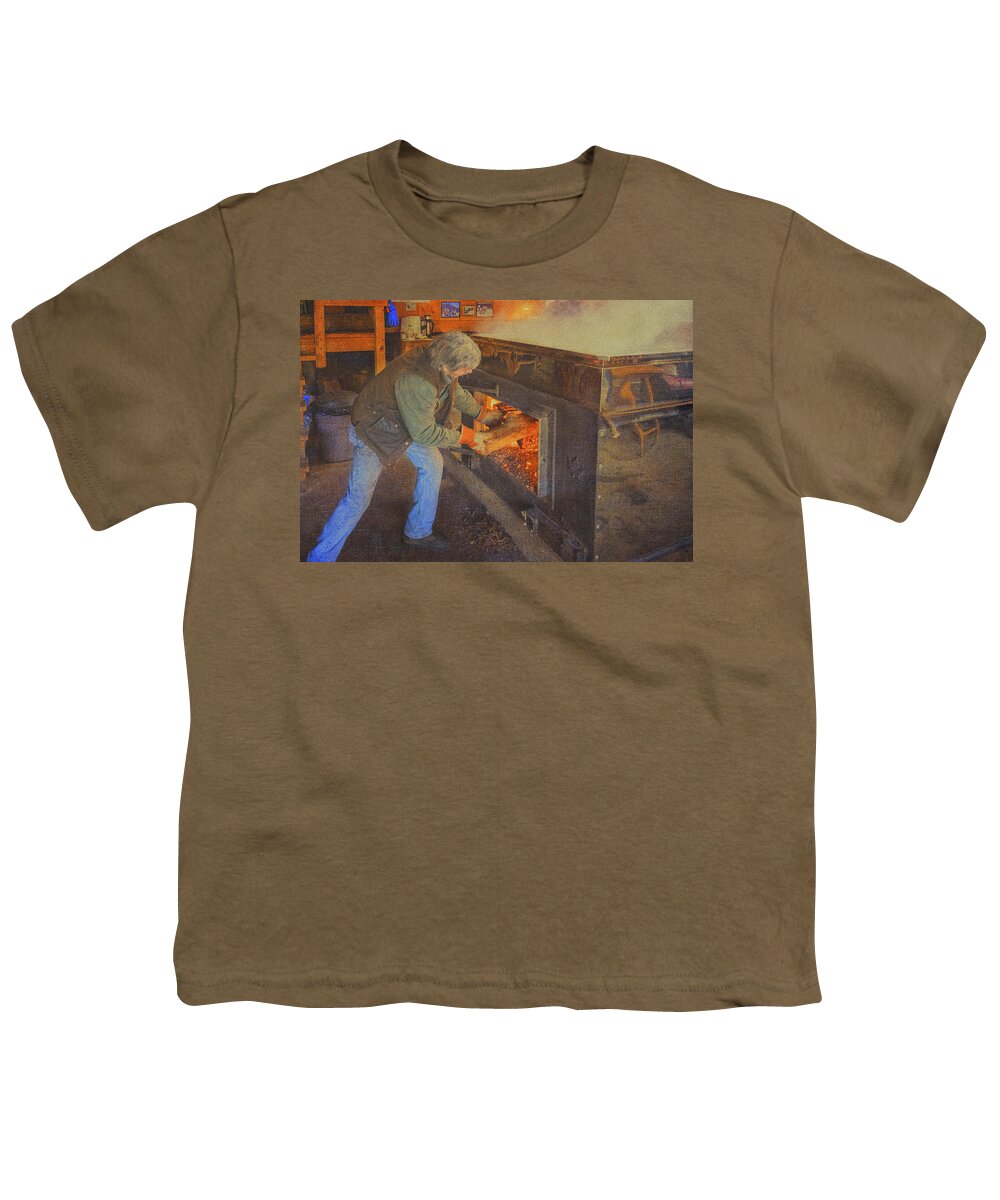 Maple Trees Youth T-Shirt featuring the photograph Stoking The Sugarhouse by Tom Singleton