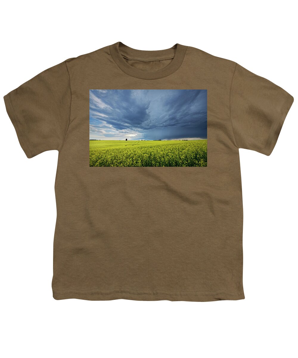 Canola Youth T-Shirt featuring the photograph Summer Storm Over Alberta by Dan Jurak
