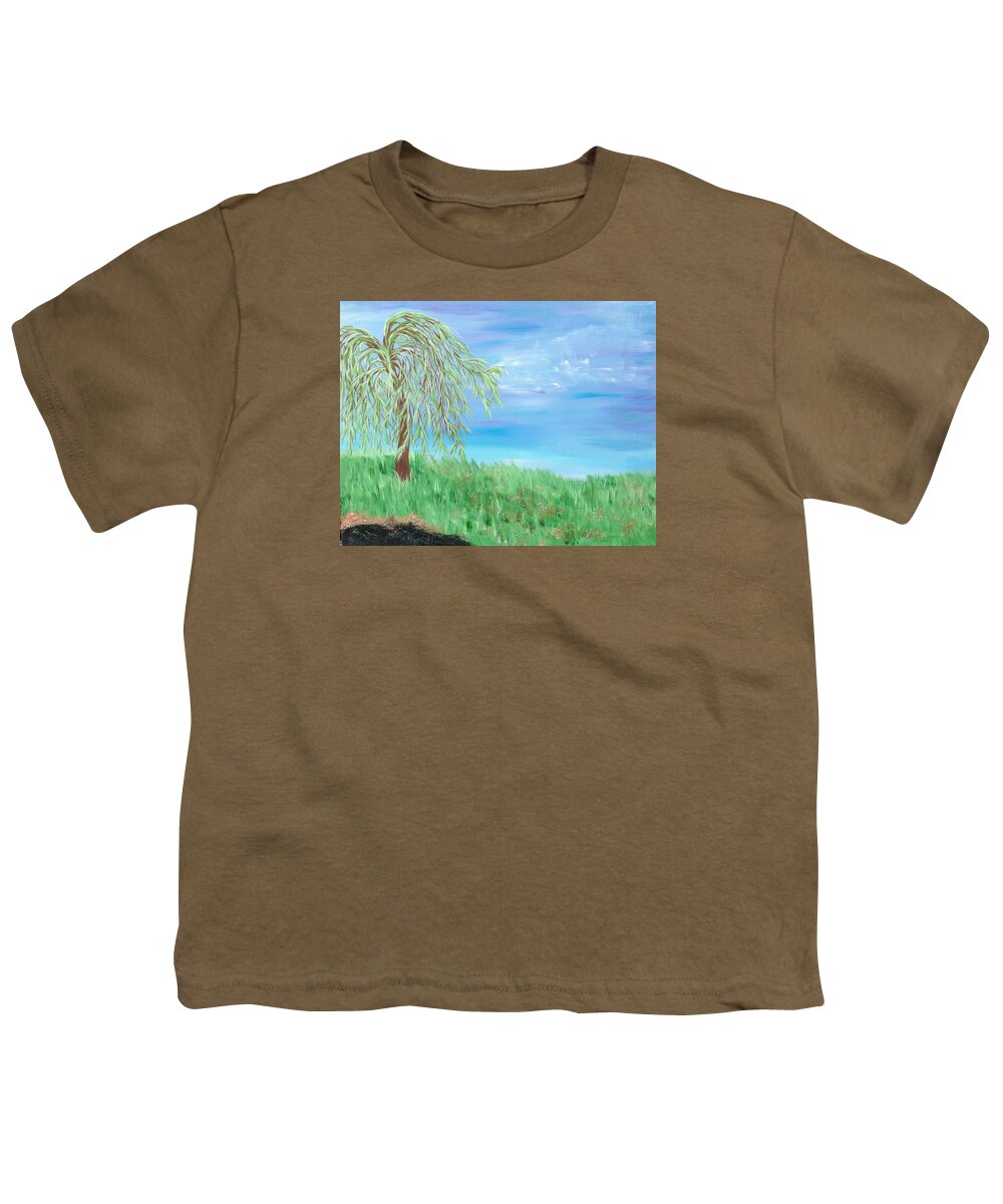 Willow Youth T-Shirt featuring the painting Summer Willow by Angie Butler