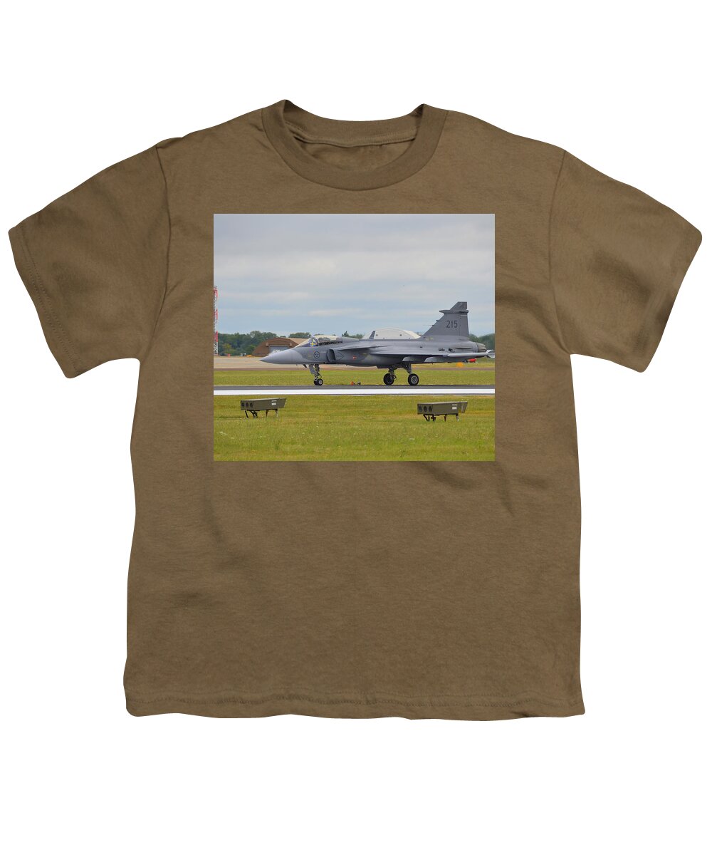 Swedish Youth T-Shirt featuring the photograph Swedish Air Force 215 JAS 39A Gripen at the 2017 RIAT Air Show by Gordon James