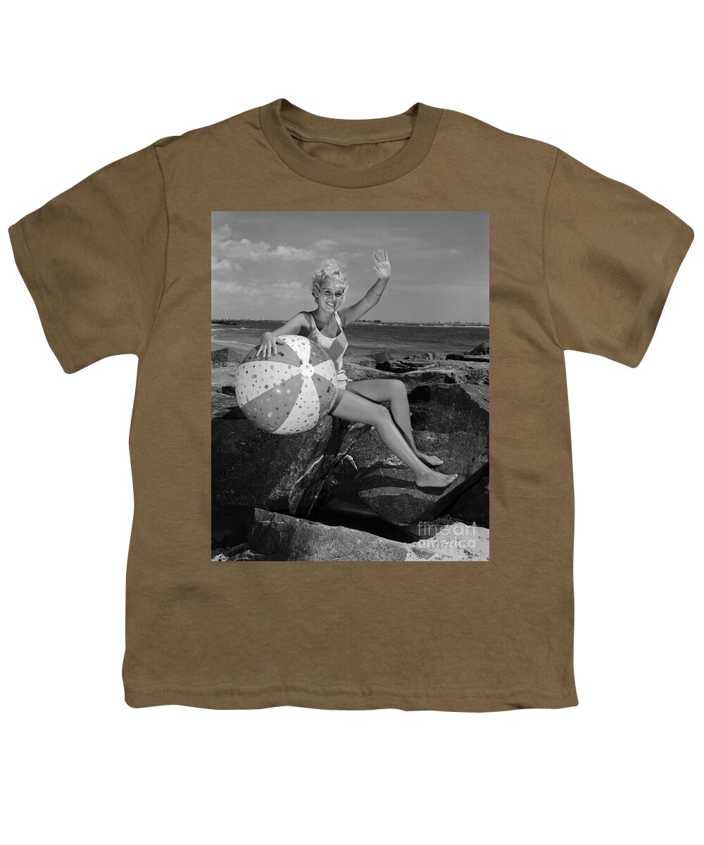 1960s Youth T-Shirt featuring the photograph Teen Girl On Rocky Beach, C.1960s by H. Armstrong Roberts/ClassicStock
