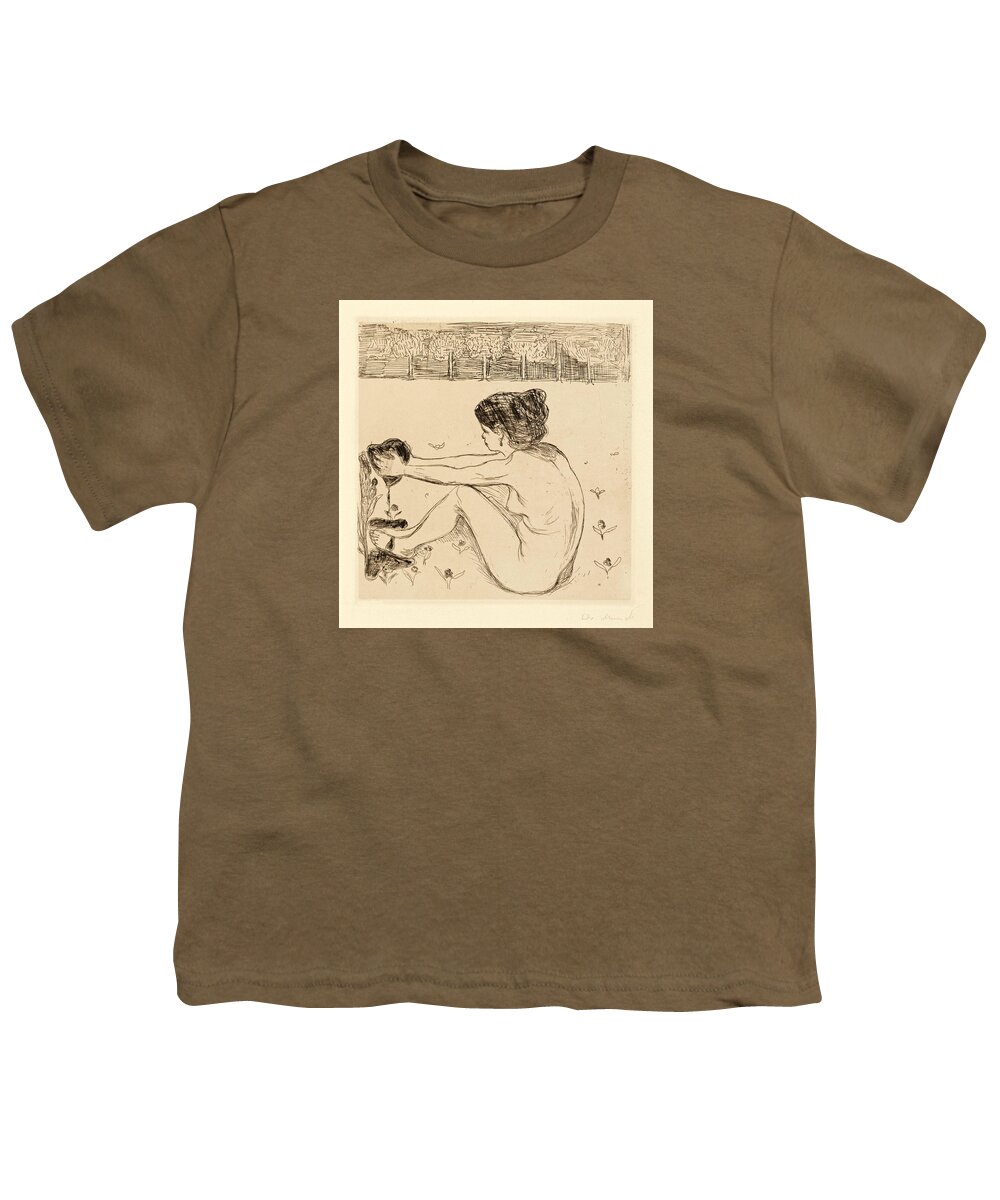 Edvard Munch Youth T-Shirt featuring the drawing The Woman and the Heart by Edvard Munch