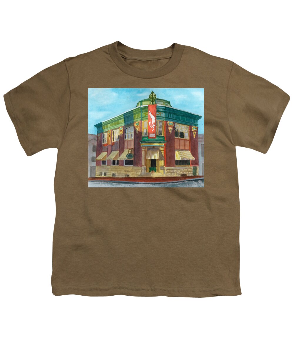 Yellow Brick Bank Restaurant Youth T-Shirt featuring the painting The Yellow Brick Bank Restaurant by Lynne Reichhart