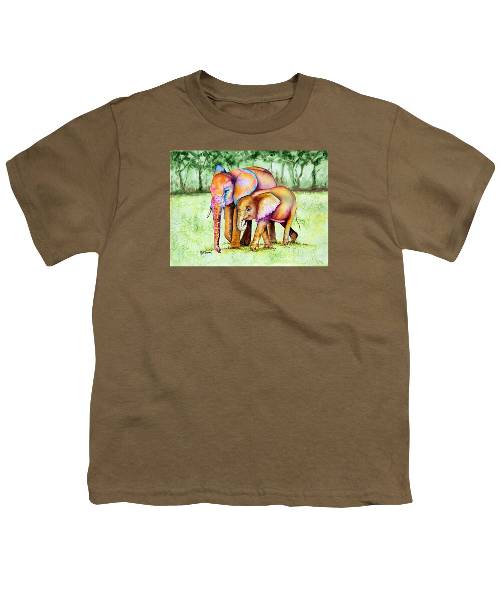 Elephants Youth T-Shirt featuring the painting Together Forever by Maria Barry