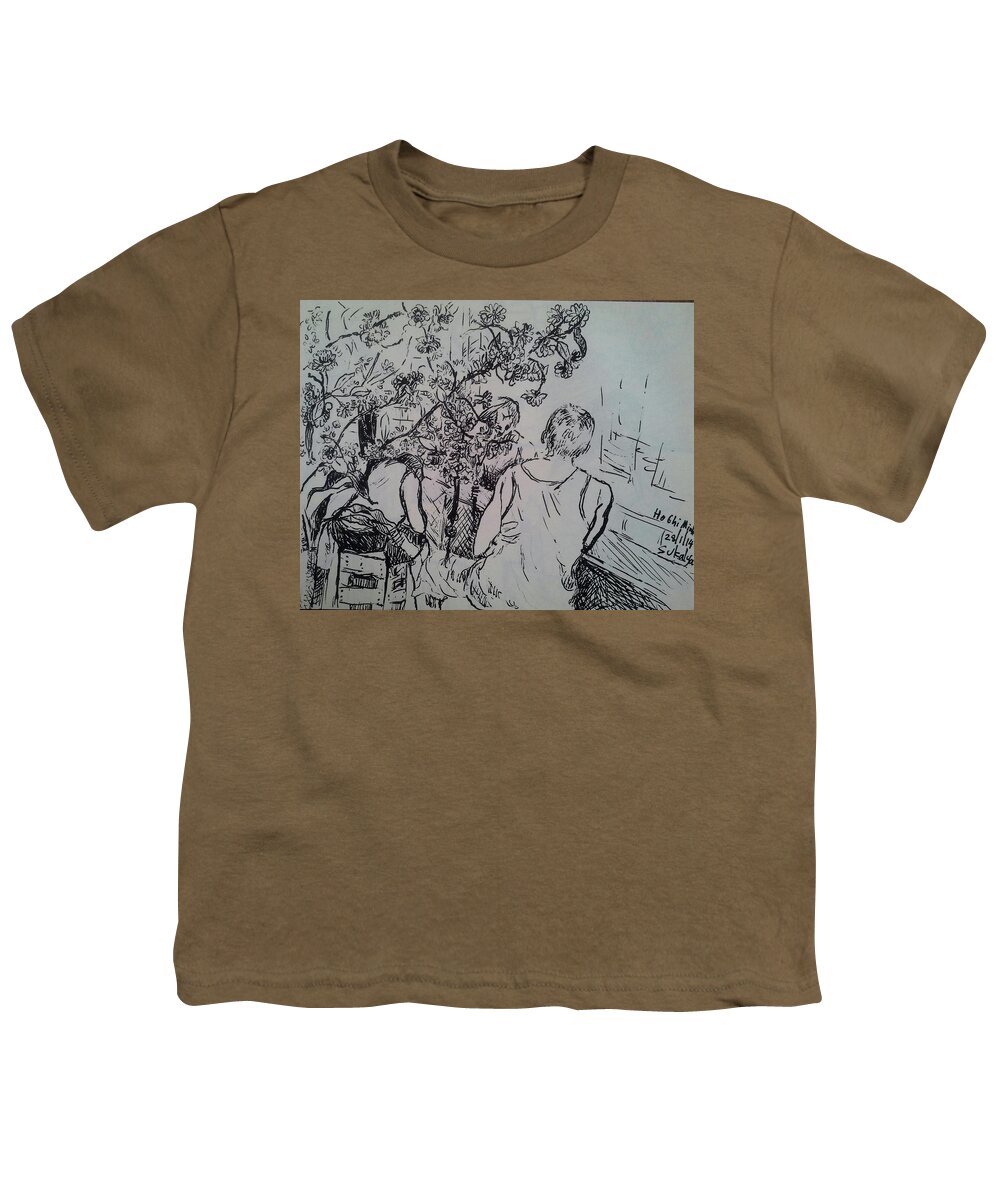 Tourist Youth T-Shirt featuring the drawing Tourist in Ho Chi Minh City by Sukalya Chearanantana