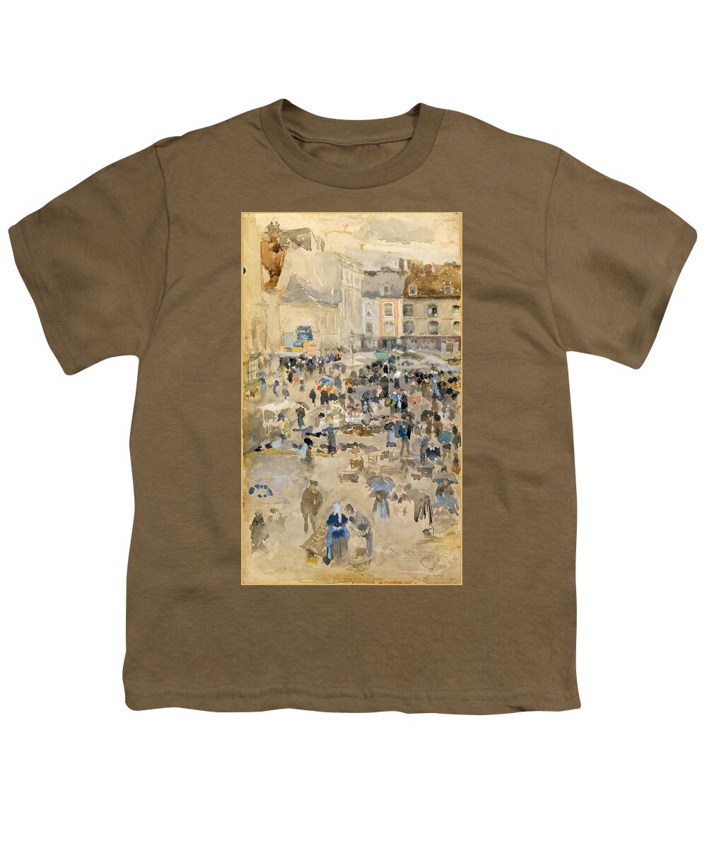 James Abbott Mcneill Whistler Youth T-Shirt featuring the drawing Variations in Violet and Grey-Market Place. Dieppe by James Abbott McNeill Whistler