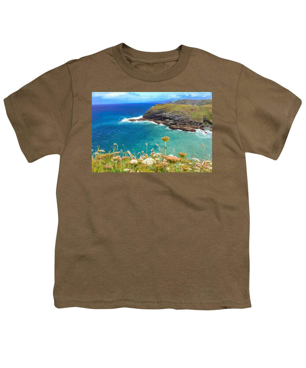Landscape Youth T-Shirt featuring the photograph View from the cliffs at tintagel by Claire Whatley