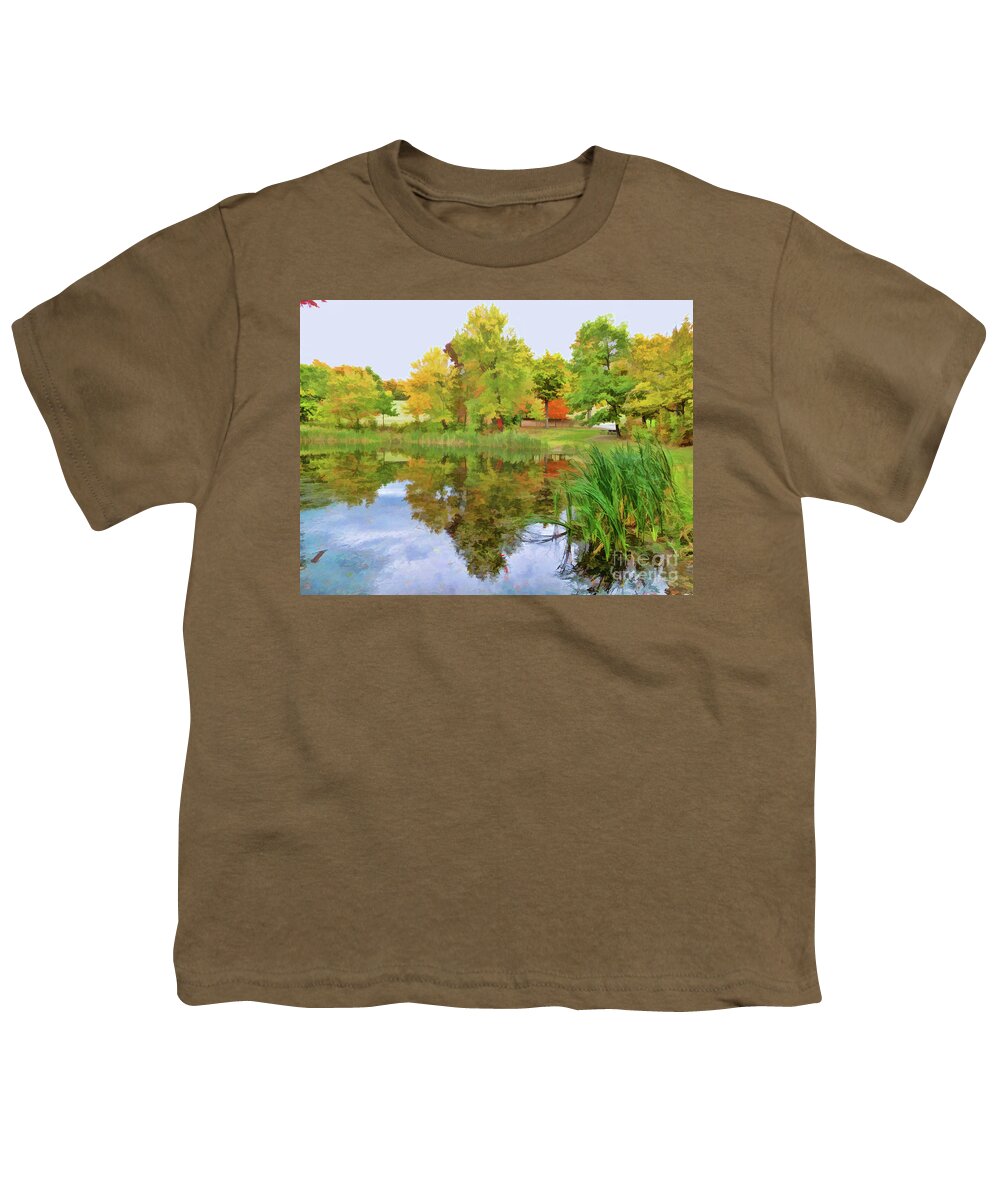      America Youth T-Shirt featuring the painting View of the pond at the Olana State Historic Site 11 by Jeelan Clark