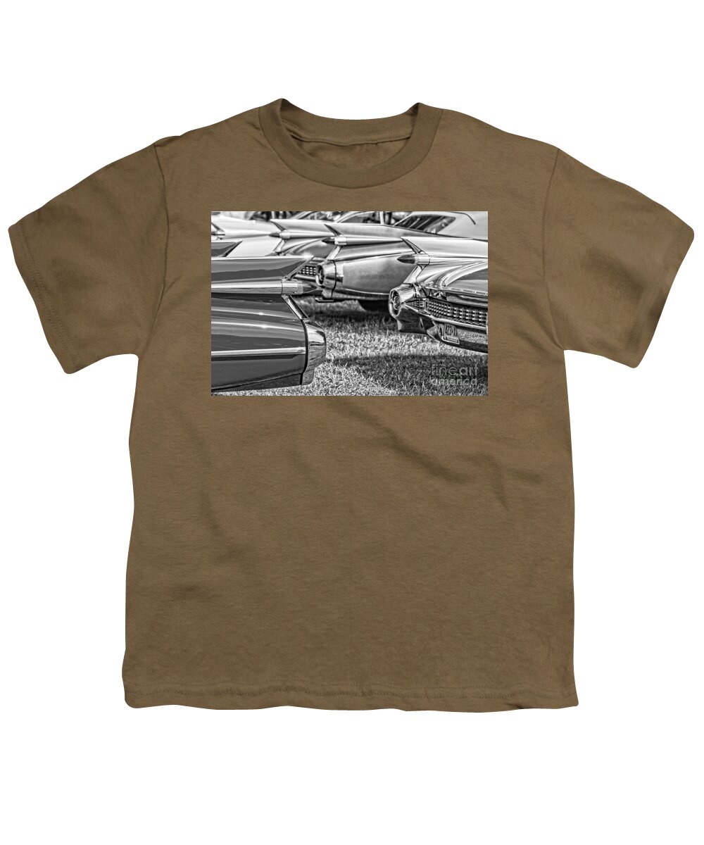 More From Edward Fielding Youth T-Shirt featuring the photograph Vintage Cadillac Caddy Fin Party Black and White by Edward Fielding