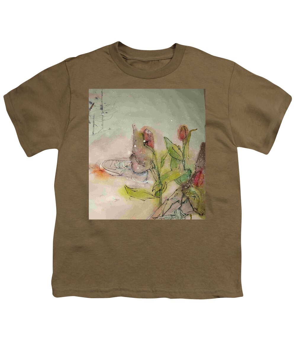 Garden. Feet. Flowers. Tulips Youth T-Shirt featuring the painting Walking in by Debbi Saccomanno Chan