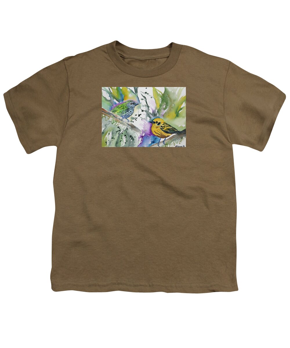 Spotted Tanager Youth T-Shirt featuring the painting Watercolor - Spotted Tanager and Golden Tanager by Cascade Colors