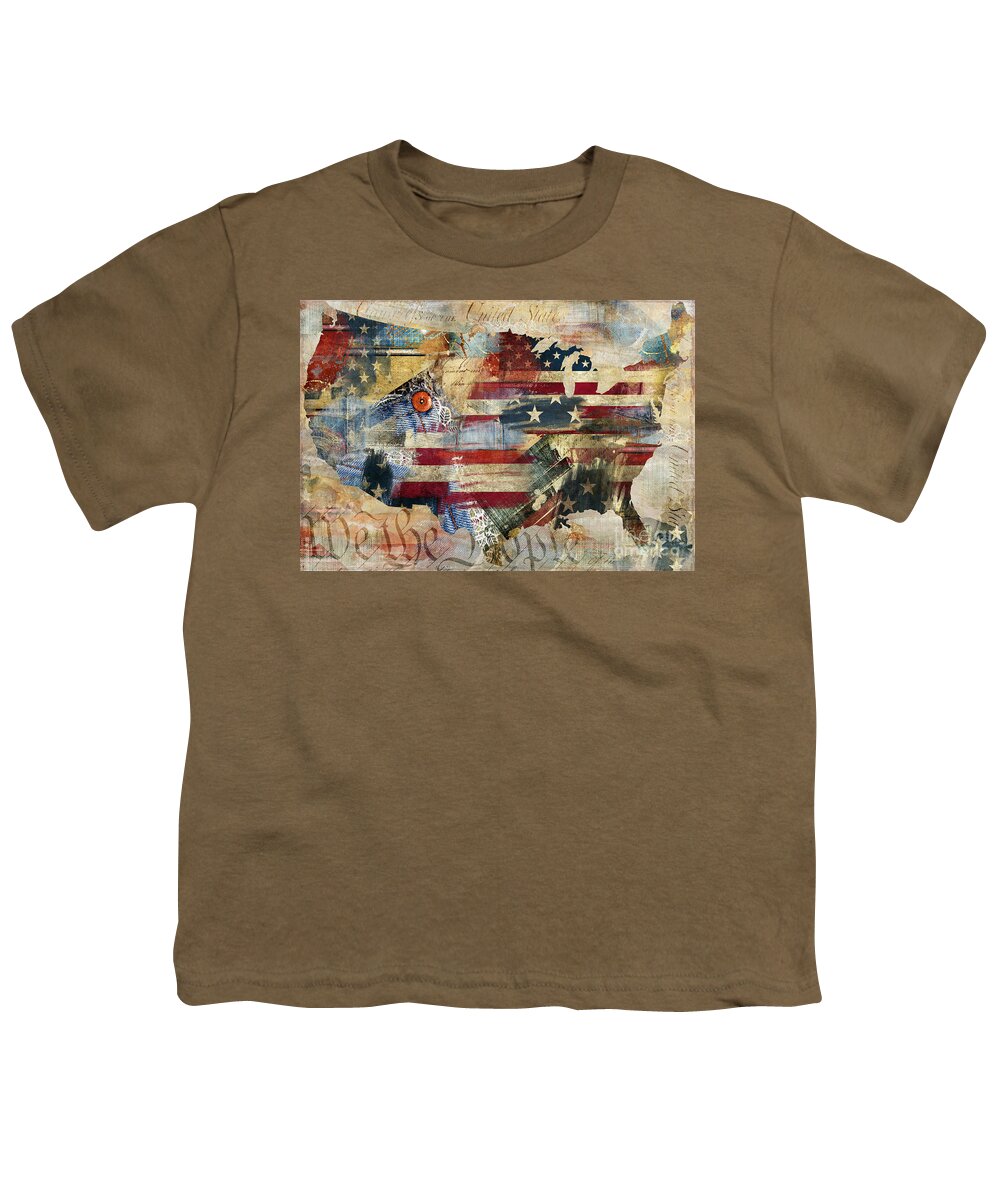 American Flag Youth T-Shirt featuring the painting We The People Map America by Mindy Sommers