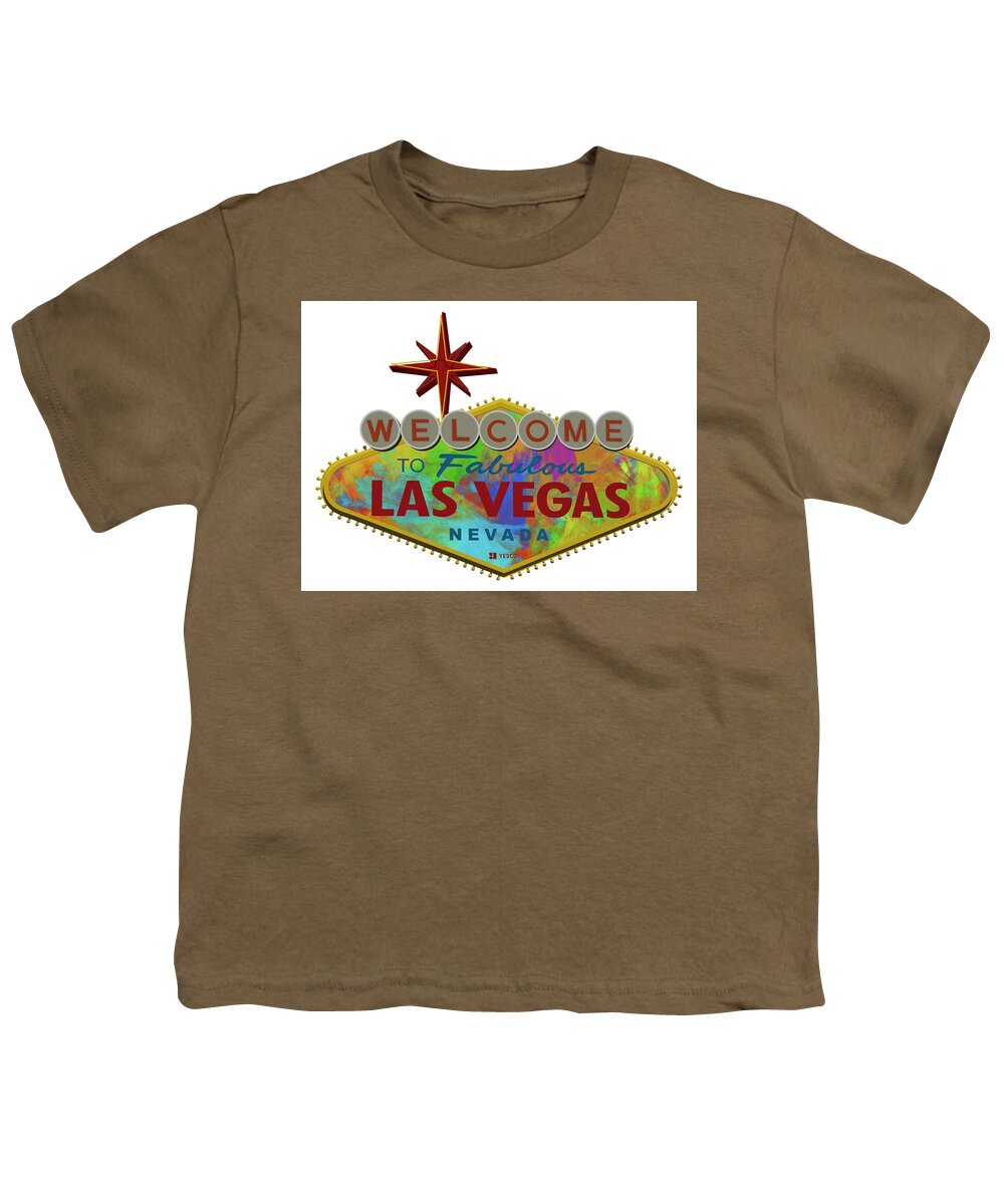Las Youth T-Shirt featuring the digital art Welcome To Las Vegas Sign Digital Drawing Paint by Ricky Barnard