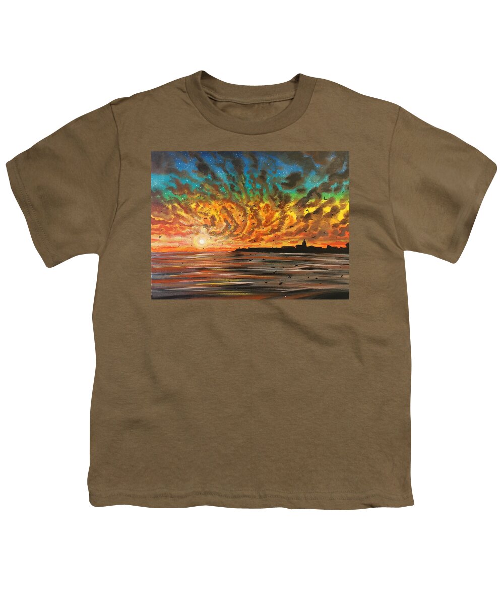Santa Cruz Youth T-Shirt featuring the painting Wild Hearted Sun - Santa Cruz by Joel Tesch