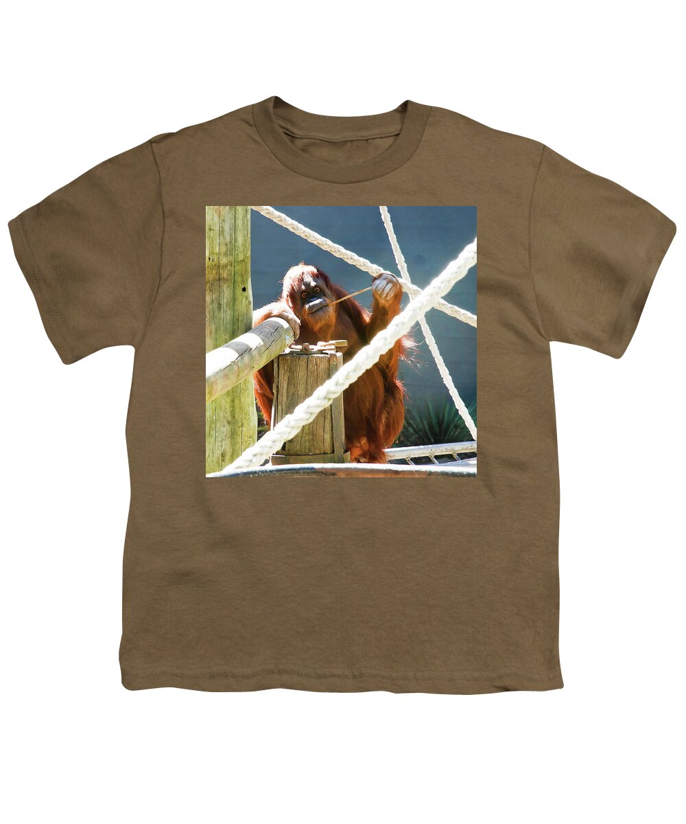 Orangutan Youth T-Shirt featuring the photograph Willow Enjoyes Honey by Miroslava Jurcik