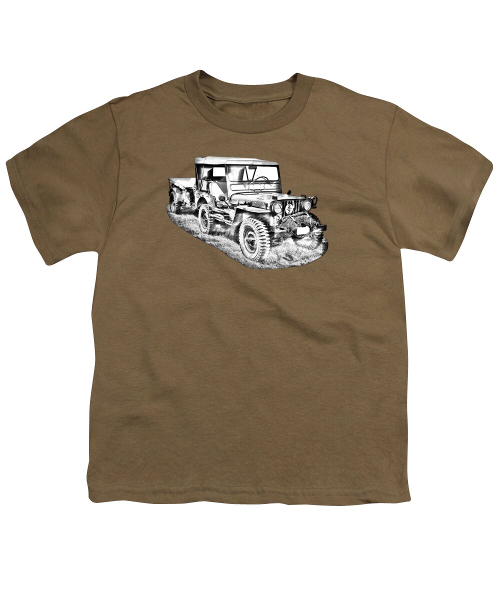 Army Youth T-Shirt featuring the photograph Willys World War Two Army Jeep Illustration by Keith Webber Jr