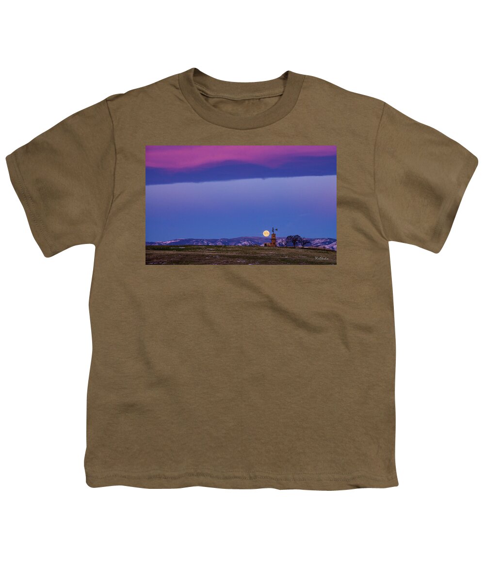 Colorado Youth T-Shirt featuring the photograph Windmill at Moonset by Tim Kathka