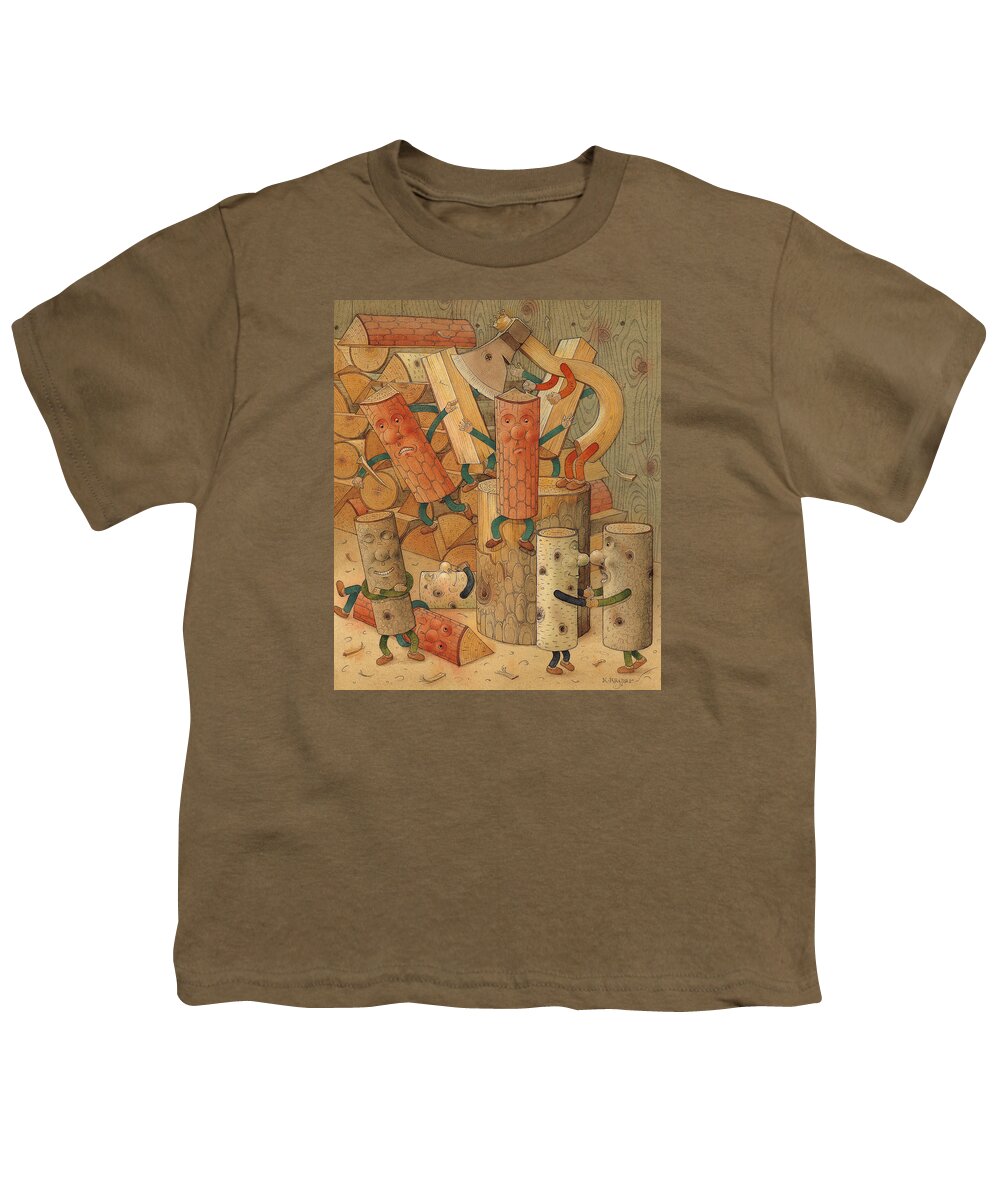 Wood Axe Firewood Youth T-Shirt featuring the painting Wood by Kestutis Kasparavicius