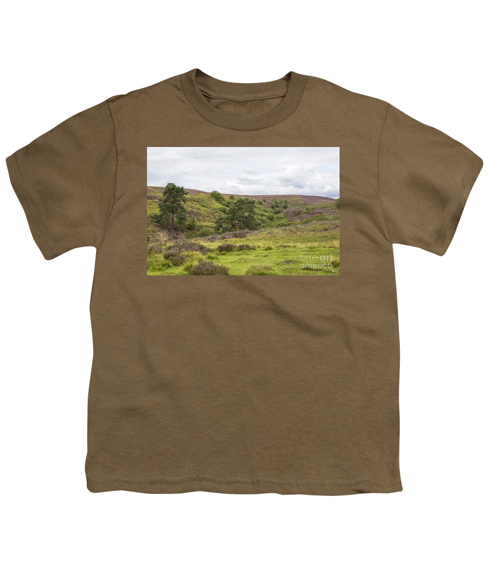 Lastingham Youth T-Shirt featuring the photograph Yorkshire moors with blossoming heather by Patricia Hofmeester
