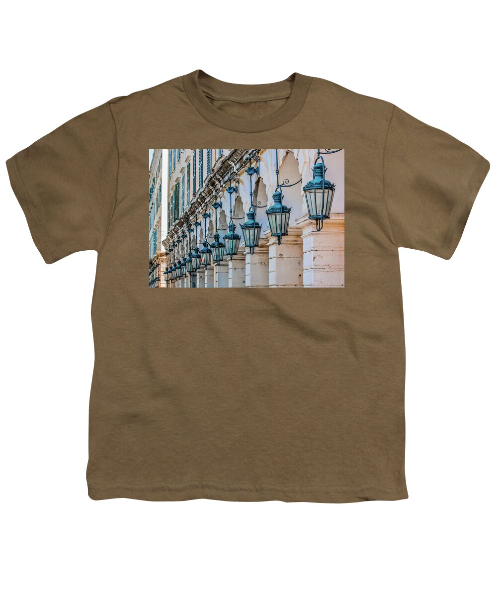 Arch Youth T-Shirt featuring the photograph Arches and Lamps in Greece #1 by Darryl Brooks