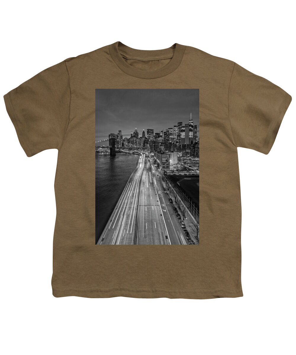 Nyc Skyline Youth T-Shirt featuring the photograph Brooklyn Bridge, FDR and Manhattan Skyline #1 by Susan Candelario